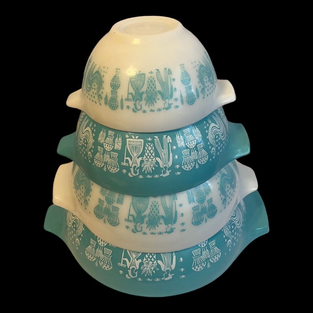 Vintage Pyrex Amish Butterprint Turquoise White Cinderella Bowls - PRICE FIRM
